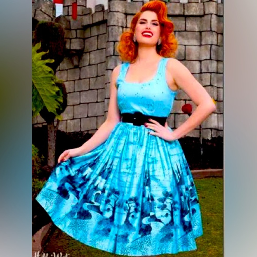 Pinup Couture Aurora Dress in Blue castle Disney dress shoppe pinup girls M